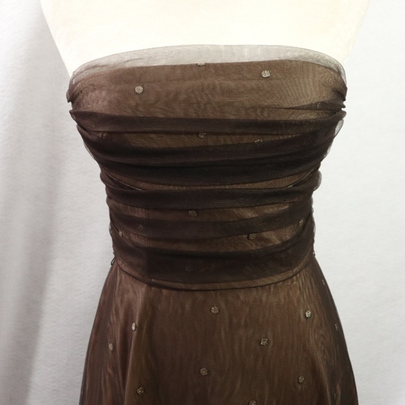 ELIZA J CHOCOLATE & GOLD DOTS TULLE DRESS SZ 6 - Picture 2 of 8